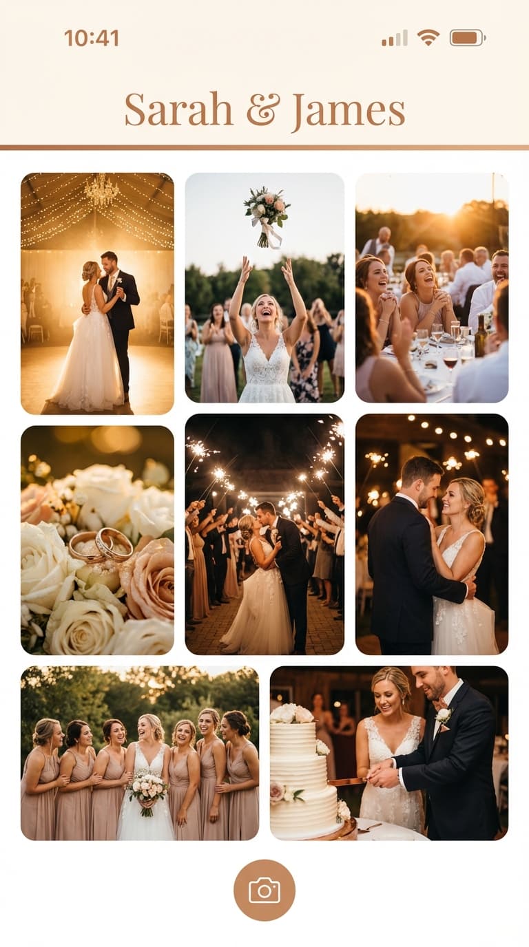 Toast gallery interface showing guest photos