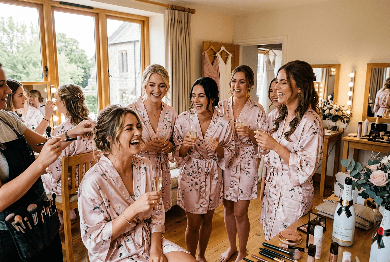 Bridesmaids getting ready together