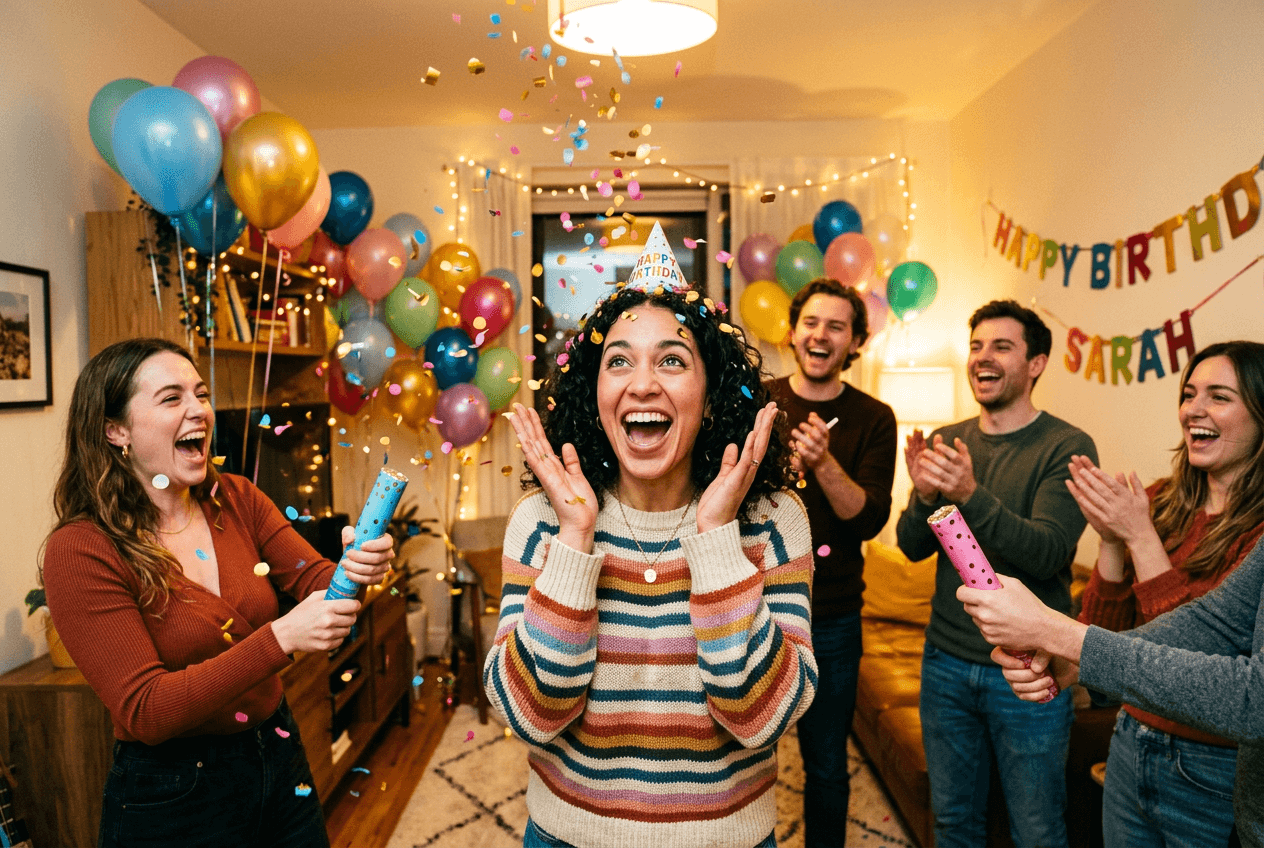 Birthday surprise with confetti