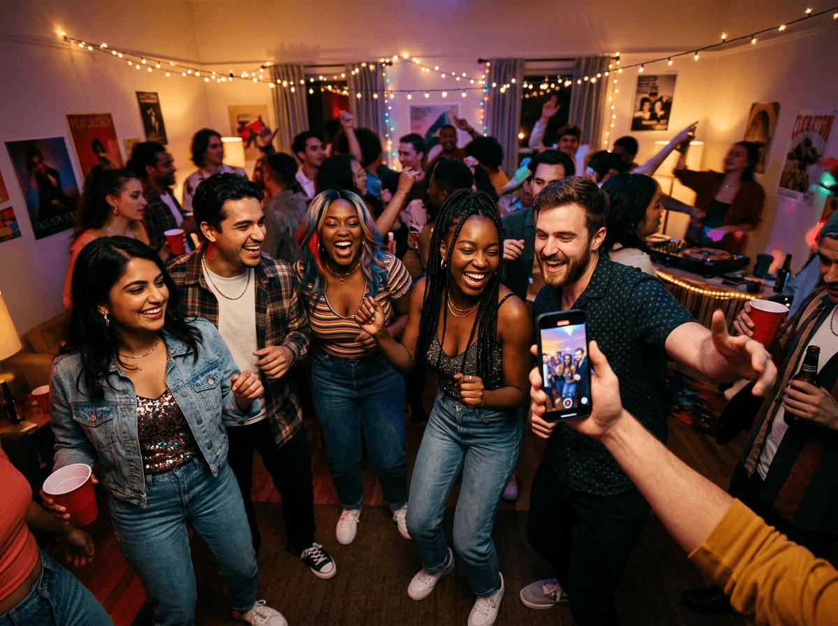 Friends dancing at a party