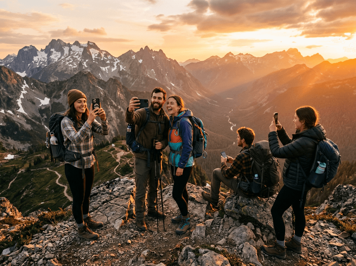 Friends at sunset viewpoint